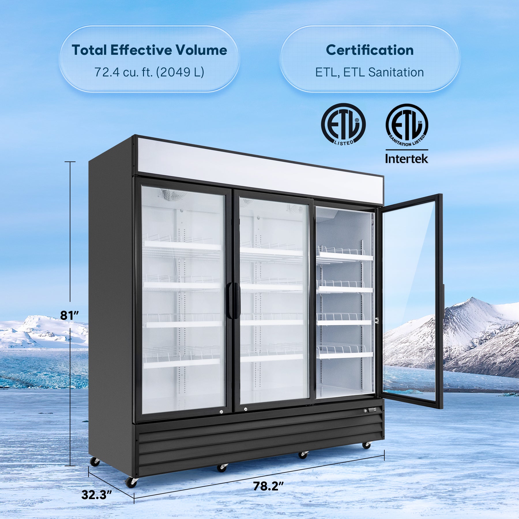 Wilprep 3 door commercial refrigerator dimension