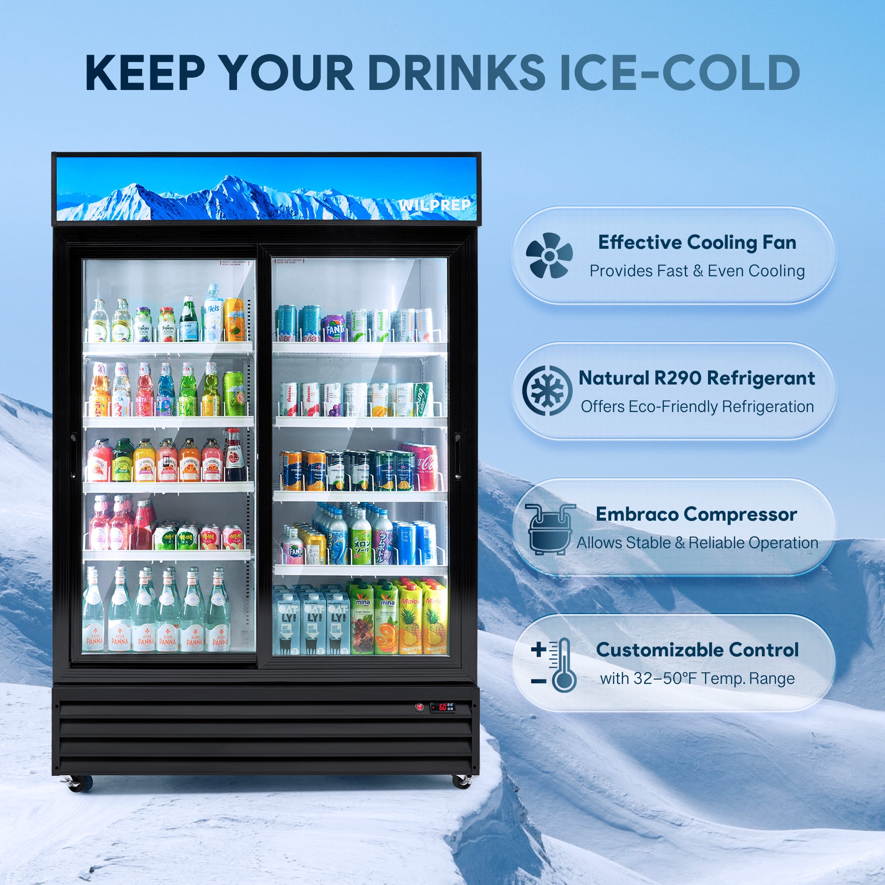 Wilprep 2 door merchandiser refrigerator specification