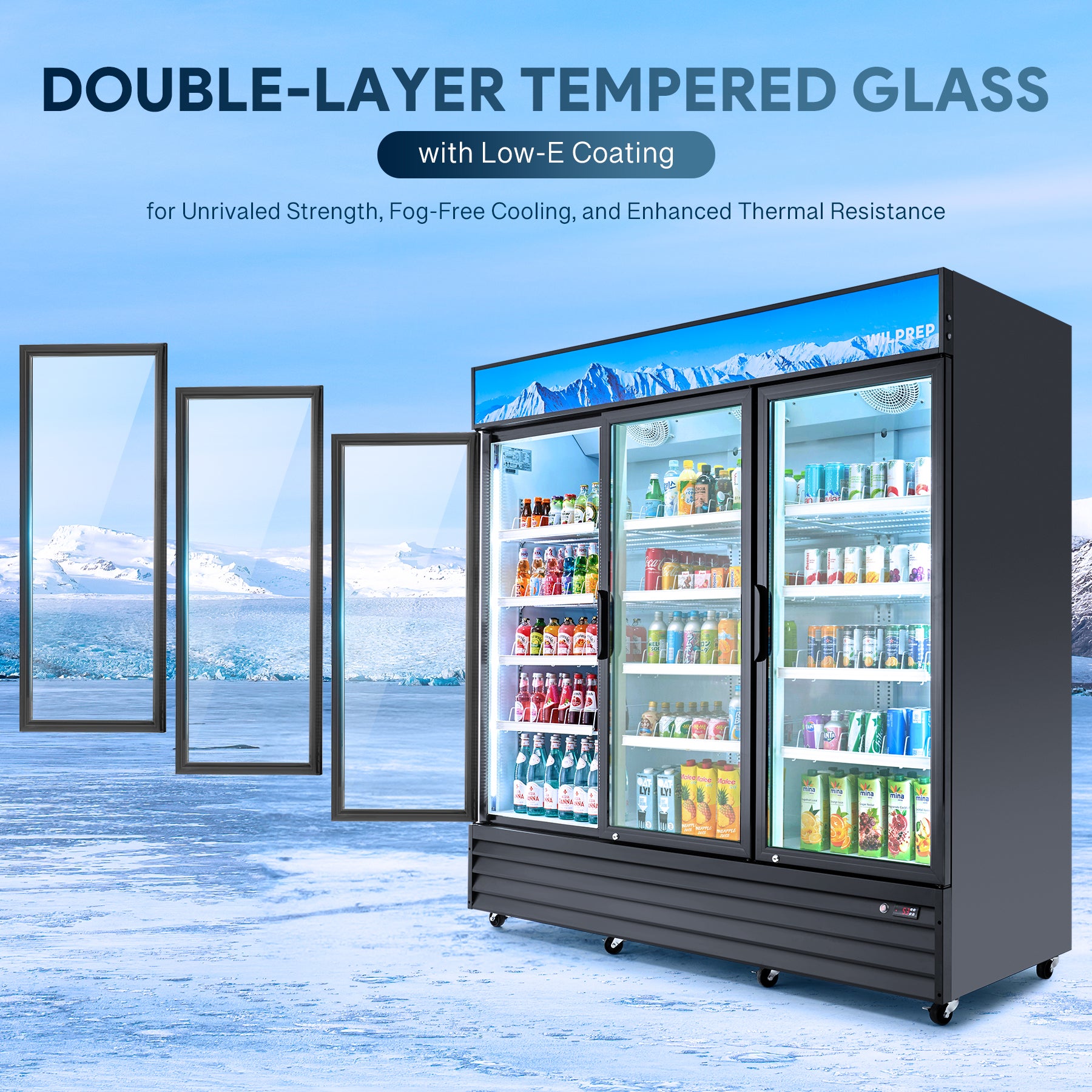 Wilprep commercial refrigerator 3 glass doors