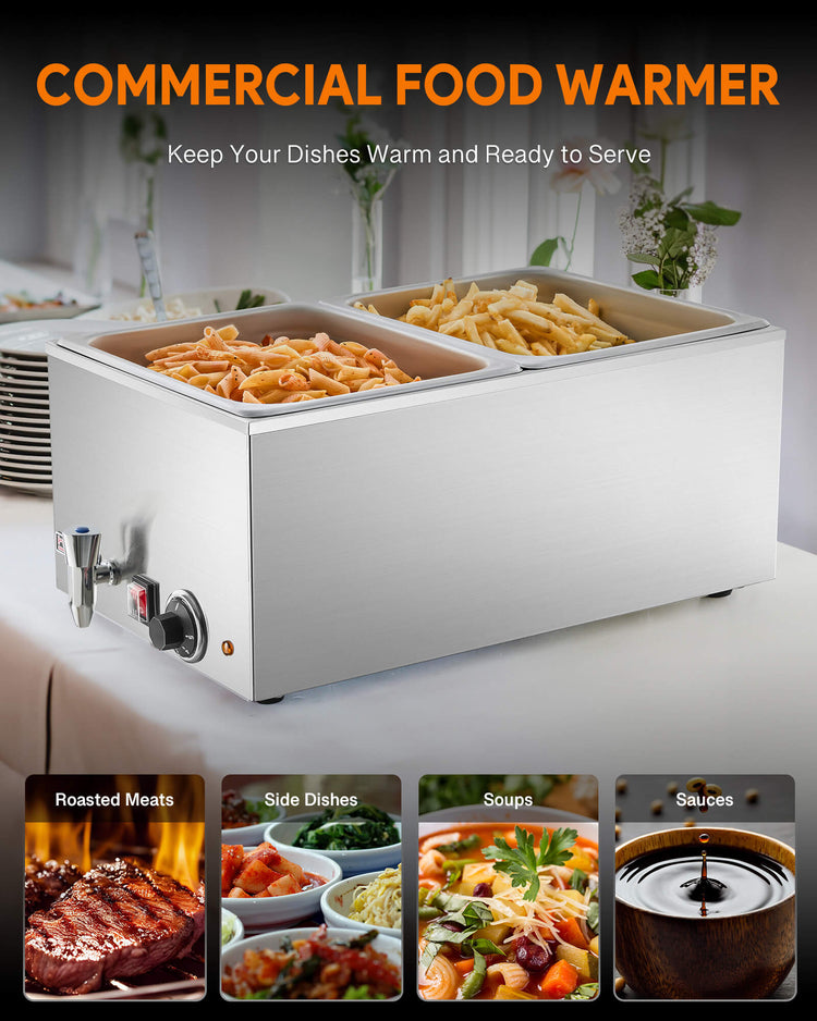 12 x 20 in Full Size Dual Well Countertop Food Warmer