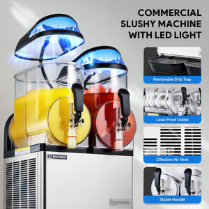 Wilprep commercial slushy machine with LED lighting, ideal for cafes, restaurants, and events.