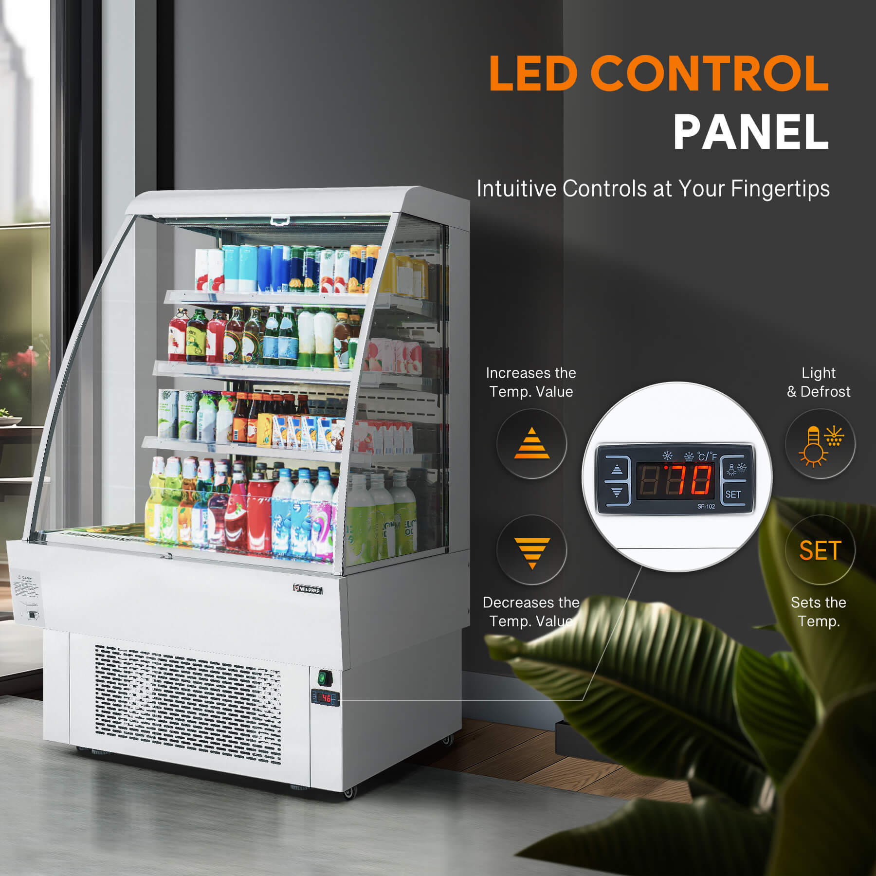 Vertical Open Air Merchandiser Refrigerator with led control panel,could adjust the temperature