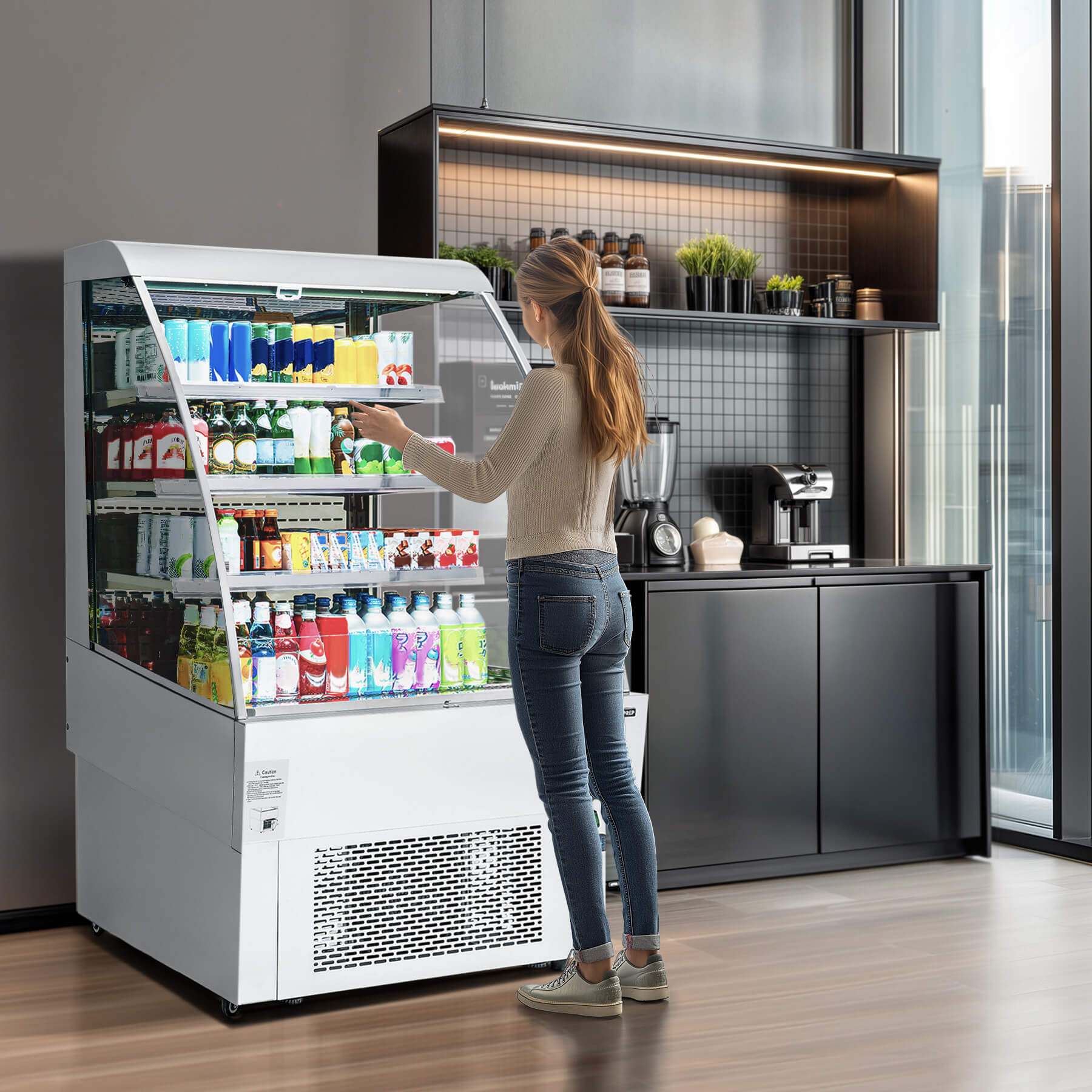 39" Vertical Open Air Merchandiser Refrigerator in use