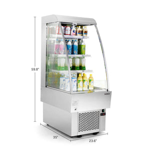 24-inch black vertical air curtain commercial refrigerator with LED control panel, adjustable shelves, and wire tube condenser for efficient heat transfer, UL certified for reliable commercial use in cafés and convenience stores.