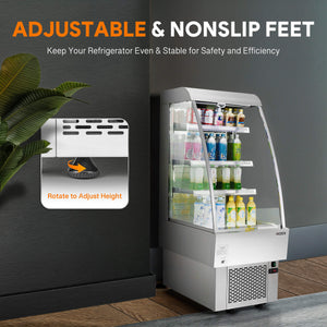 24-inch commercial fridge and display refrigerator with UL certification, LED control panel, and wire tube condenser for optimal cooling and visibility in compact food or beverage displays.