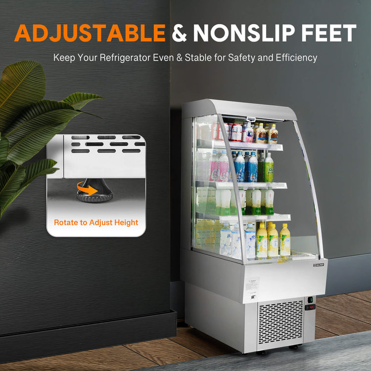 24-inch commercial fridge and display refrigerator with UL certification, LED control panel, and wire tube condenser for optimal cooling and visibility in compact food or beverage displays.