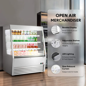 Professional display refrigerator and commercial fridge featuring LED control panel, height-adjustable shelving, and 12.2 cu. ft. storage for versatile retail applications.