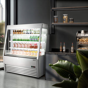 Energy-efficient 47" commercial cooler and UL refrigerator with LED control panel and adjustable shelf height, perfect for beverage, dairy, or food display.
