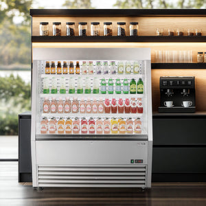 Professional display refrigerator and commercial fridge featuring LED control panel, height-adjustable shelving, and 12.2 cu. ft. storage for versatile retail applications.