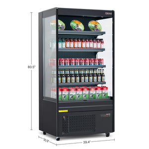 Compact professional refrigerator and commercial fridge featuring LED control panel, height-adjustable shelving, and 14.8 cu. ft. capacity for flexible retail applications.