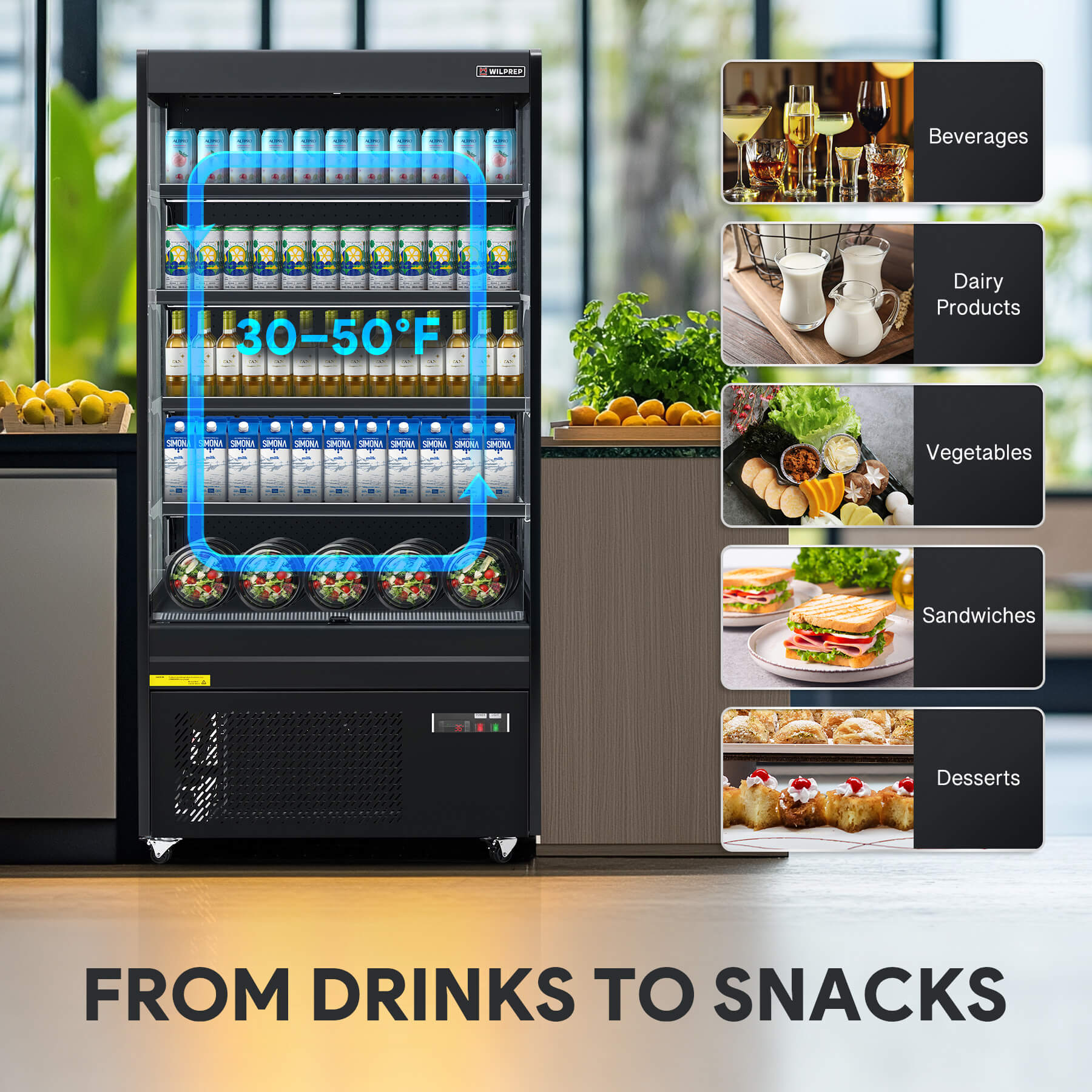 Compact professional refrigerator and commercial fridge featuring LED control panel, height-adjustable shelving, and 14.8 cu. ft. capacity for flexible retail applications.