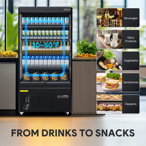 Compact professional refrigerator and commercial fridge featuring LED control panel, height-adjustable shelving, and 14.8 cu. ft. capacity for flexible retail applications.