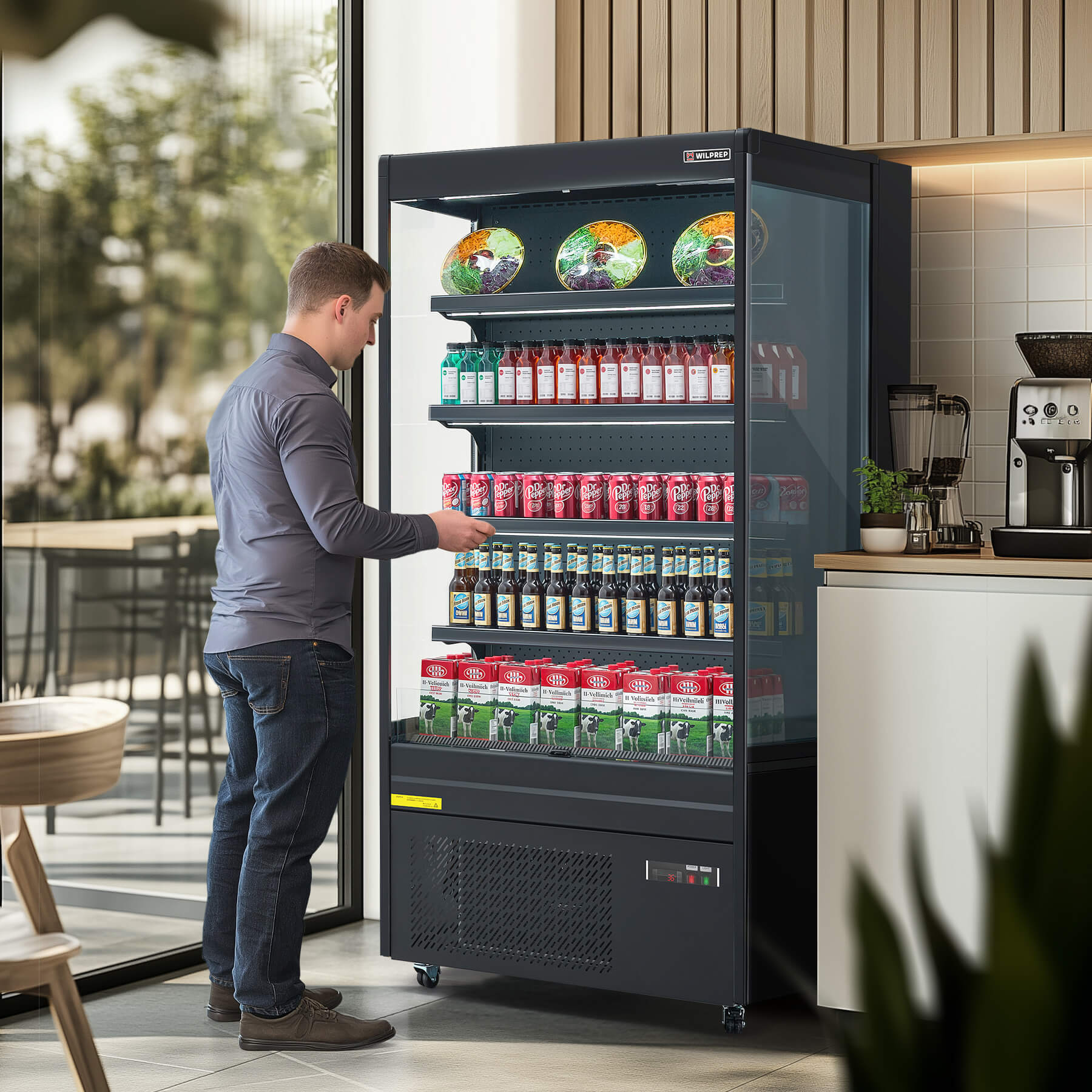 Compact professional refrigerator and commercial fridge featuring LED control panel, height-adjustable shelving, and 14.8 cu. ft. capacity for flexible retail applications.