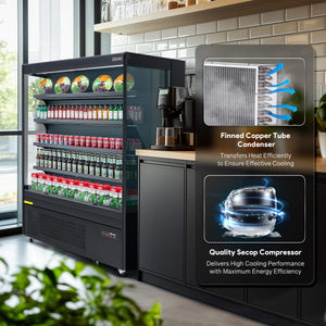 59" commercial cooler and display refrigerator with energy-efficient LED control lights, adjustable shelf height, and UL certification for multi-scene commercial applications.