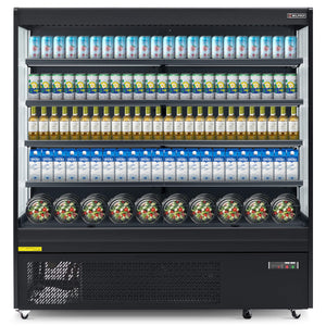 Energy-efficient vertical air curtain commercial refrigerator with LED lighting and adjustable shelves