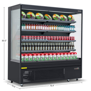 Professional black air curtain refrigerator with open front design for supermarkets and convenience stores