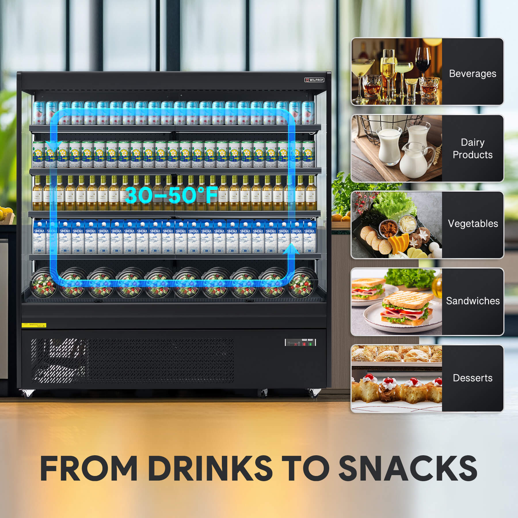 76-inch open display professional refrigerator for retail and grocery environments