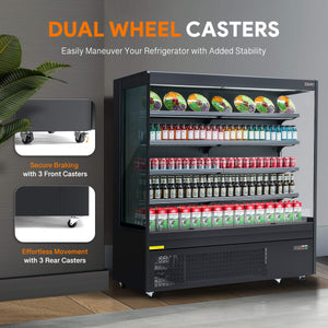 Energy-efficient vertical air curtain commercial refrigerator with LED lighting and adjustable shelves