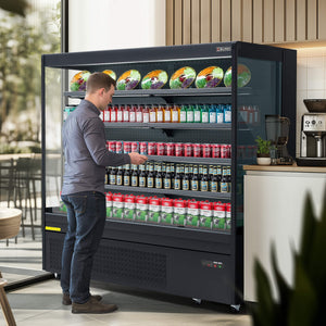 Professional black air curtain refrigerator with open front design for supermarkets and convenience stores