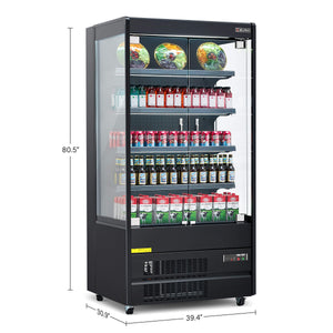 Glass door display fridge with adjustable shelves