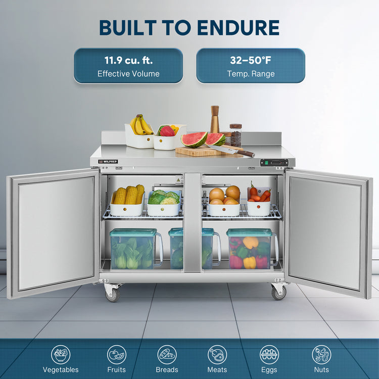Wilprep 48 inch commercial worktop refrigerator temperature