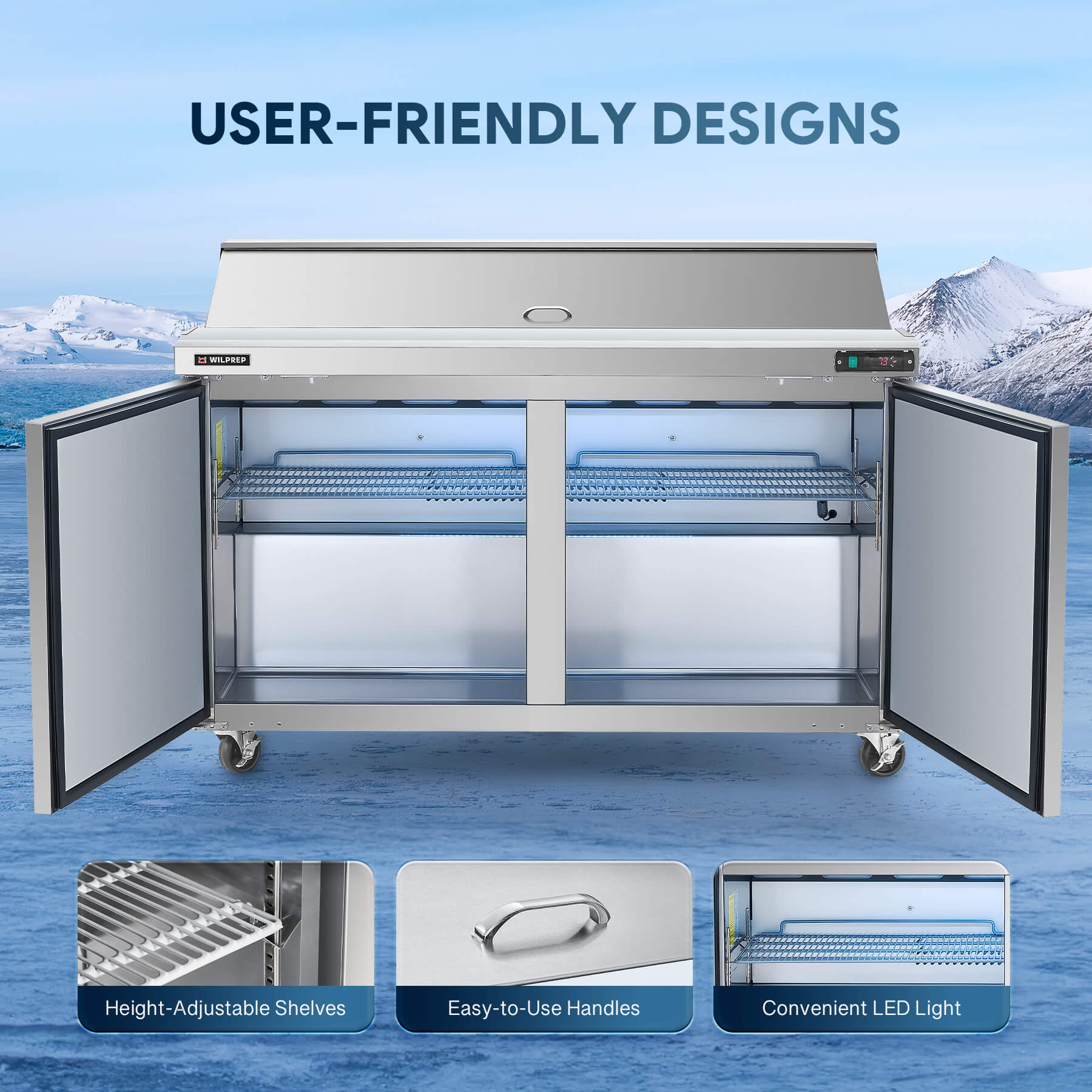 61" 2 Door Commercial Salad Prep Table Refrigerator