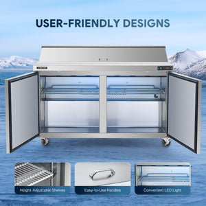 61" 2 Door Commercial Salad Prep Table Refrigerator