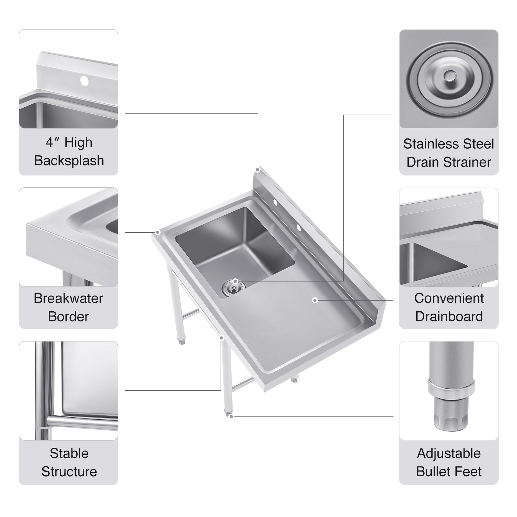 Stainless Steel Three Compartment Commercial Sink