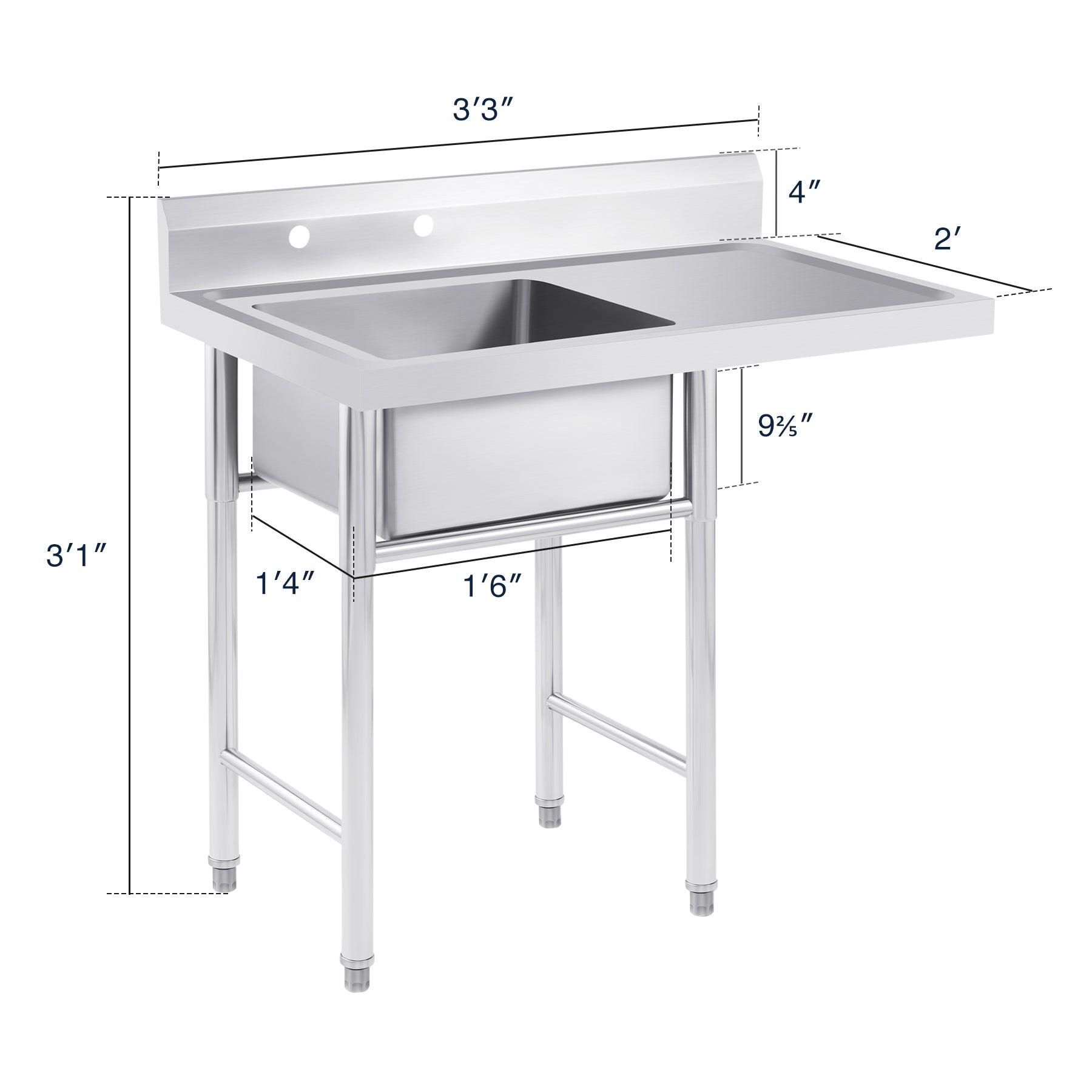 Commercial Stainless Steel Sink With Drainboard