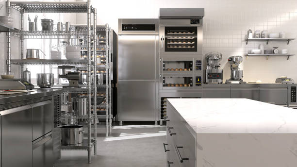 a full equipped commercial kitchen with all necessary cooking equipment and commercial refrigerators