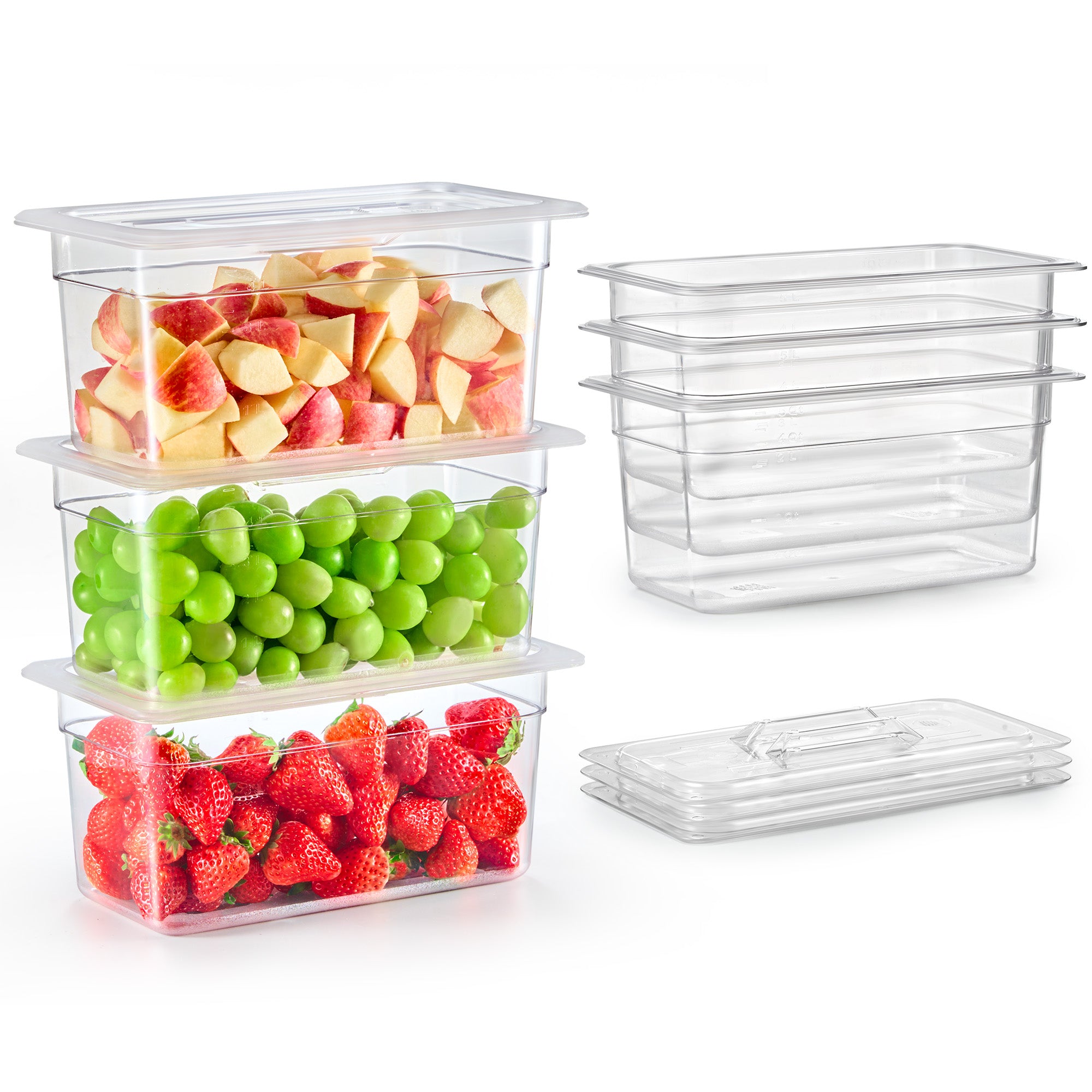 6 Pack 1/3 Size 4" Deep Clear Plastic Food Pans with Lids 4.2 Qt Polycarbonate NSF Listed