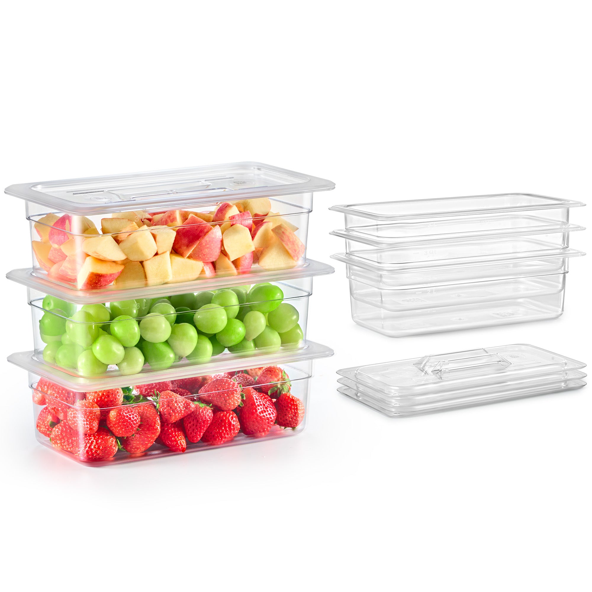 6 Pack 1/3 Size 6" Deep Clear Plastic Food Pans with Lids 6.3 Qt Polycarbonate NSF Listed