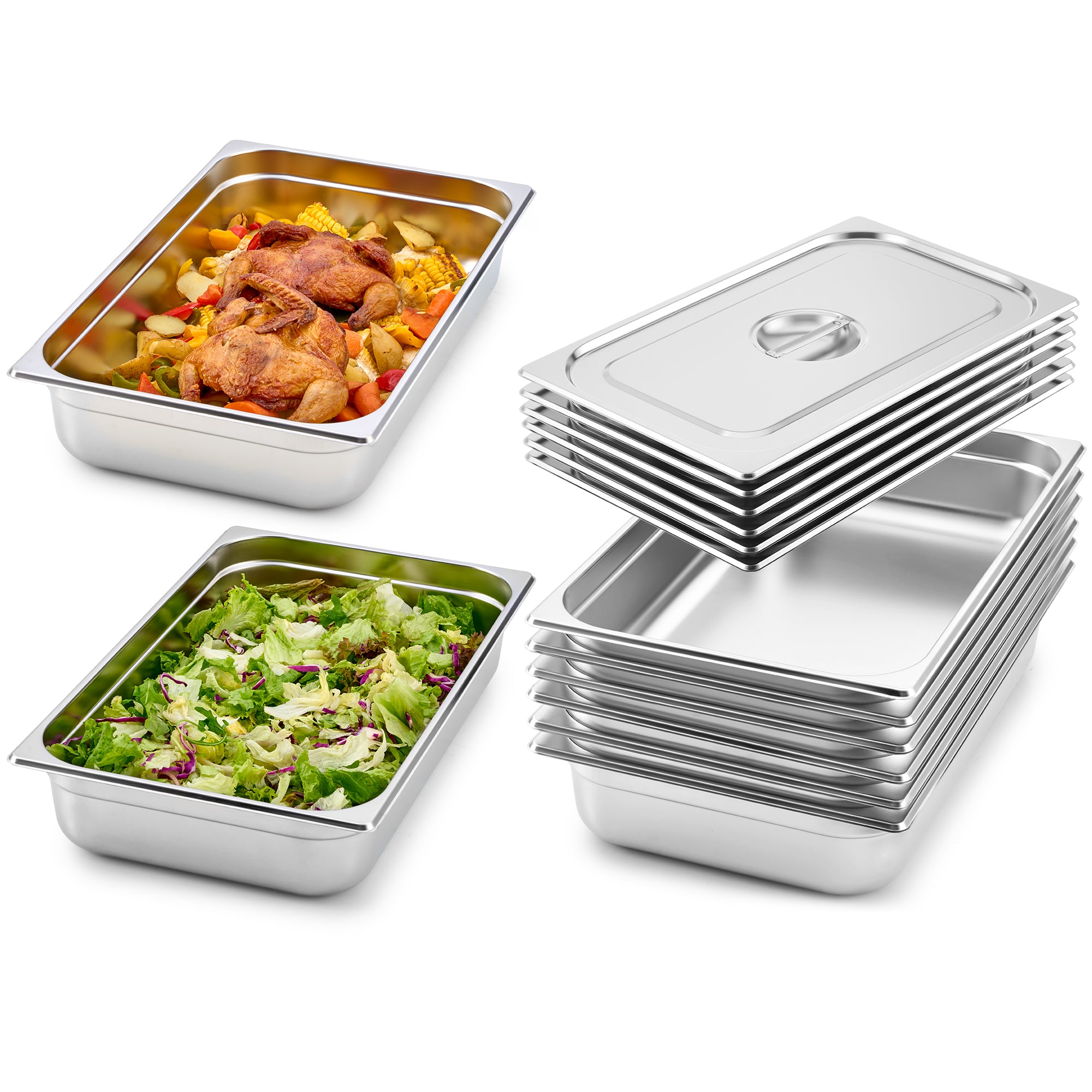 WILPREP 6 Pack 1/1 Full Size 4 in Deep Stainless Steel Steam Table Pans with Lids