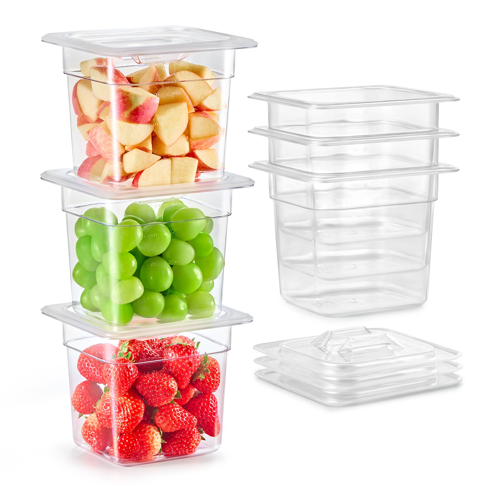 6 Pack 1/6 Size 6" Deep Clear Plastic Food Pans with Lids 2.6 Qt Polycarbonate NSF Listed