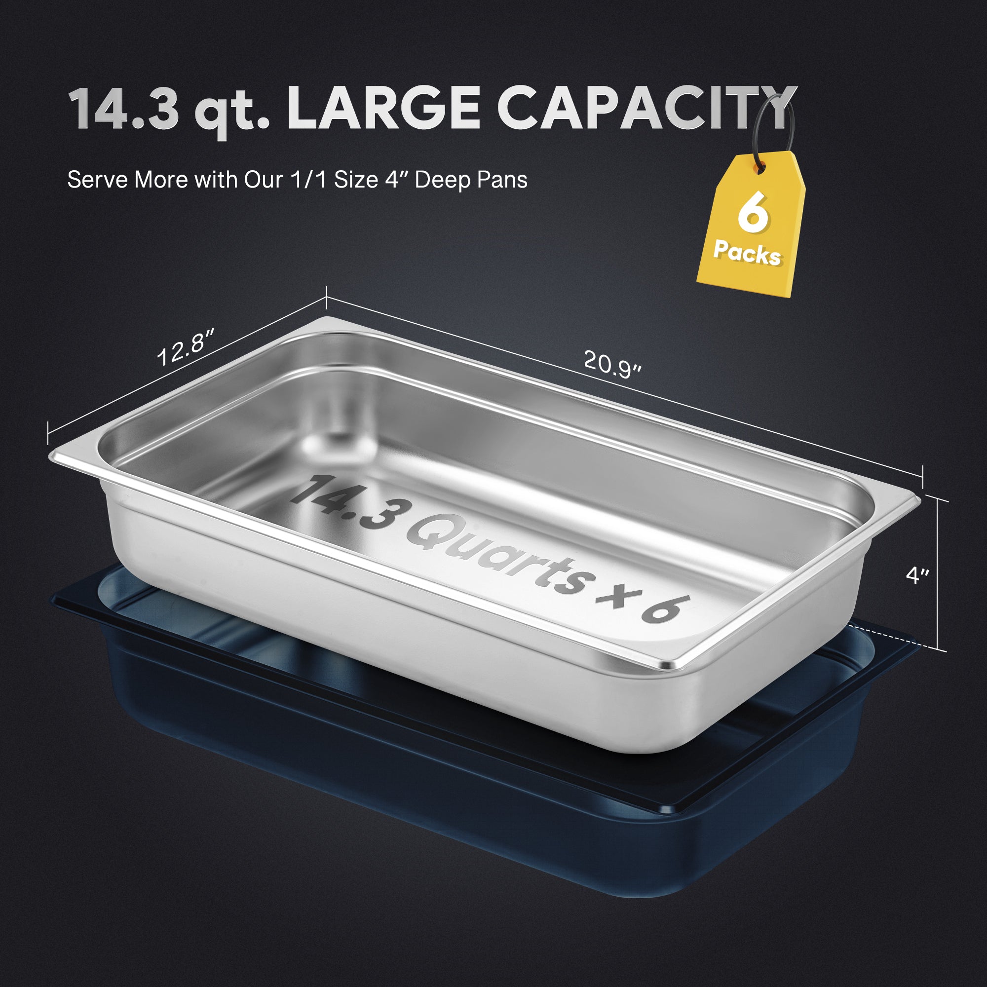 WILPREP 6 Pack 1/1 Full Size 4 in Deep Stainless Steel Steam Table Pans with Lids