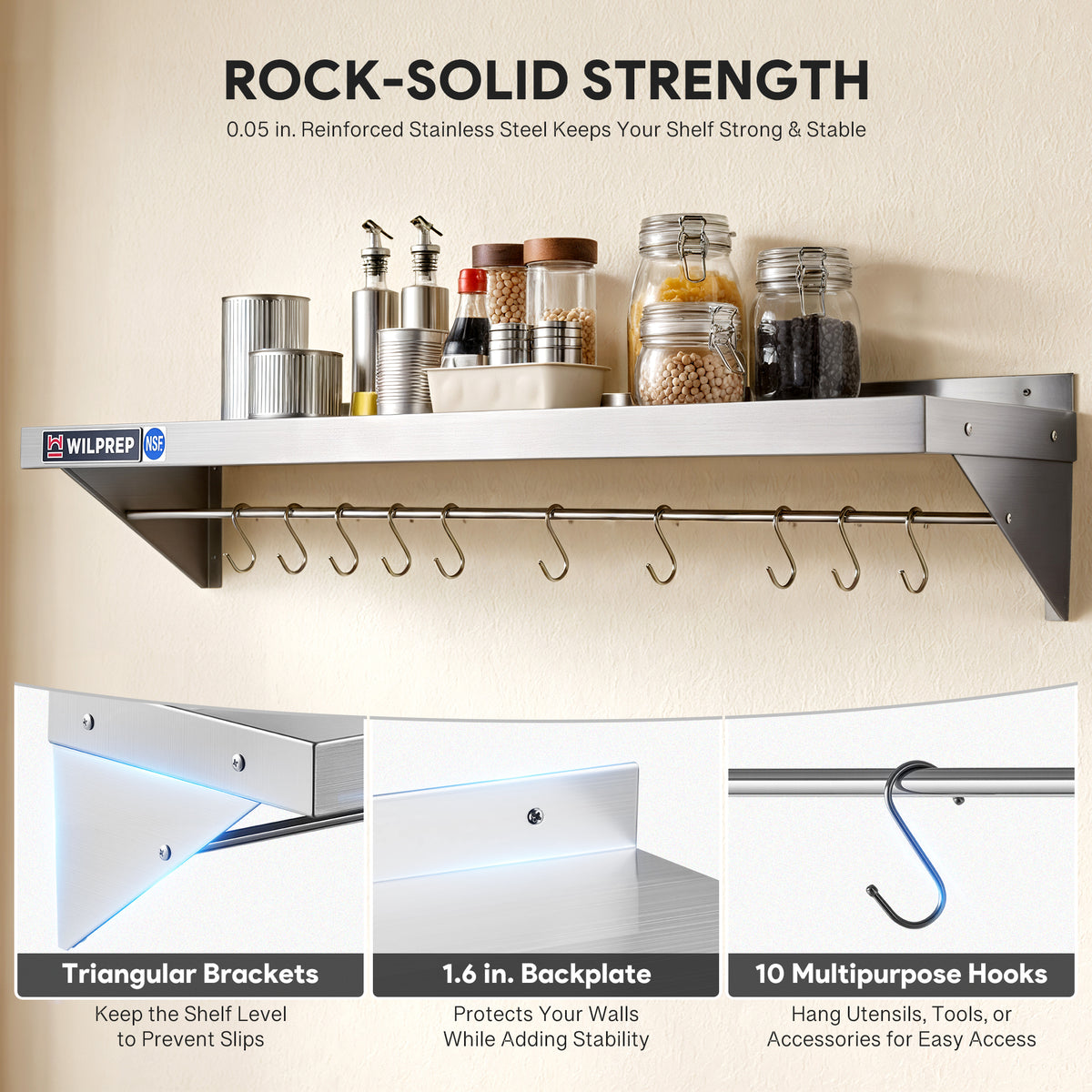NSF Stainless Steel Wall Mount Shelf