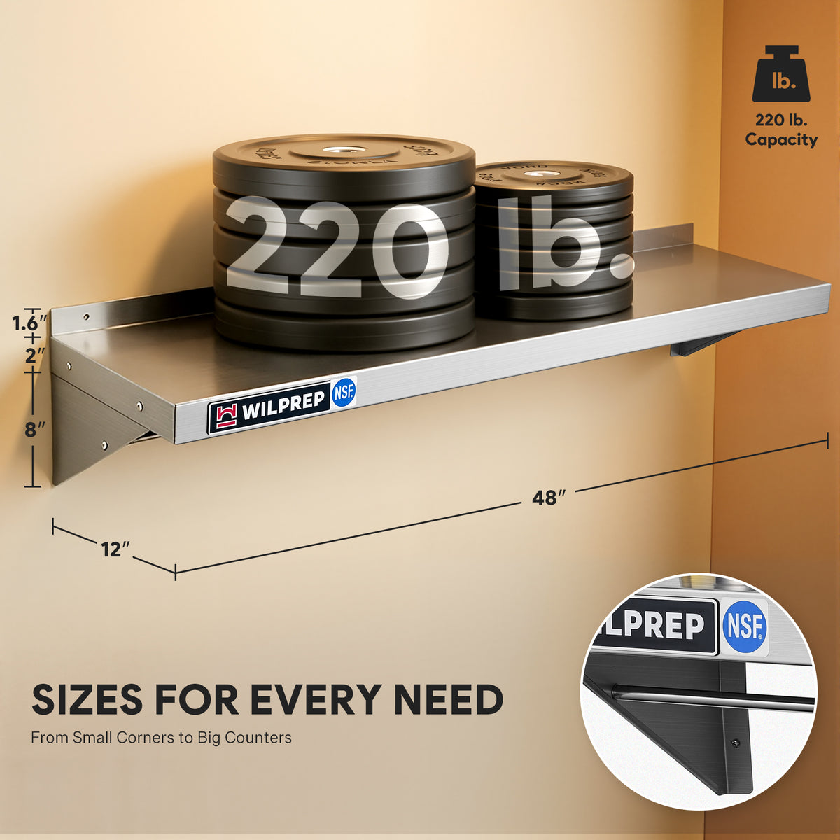 NSF Stainless Steel Wall Mount Shelf