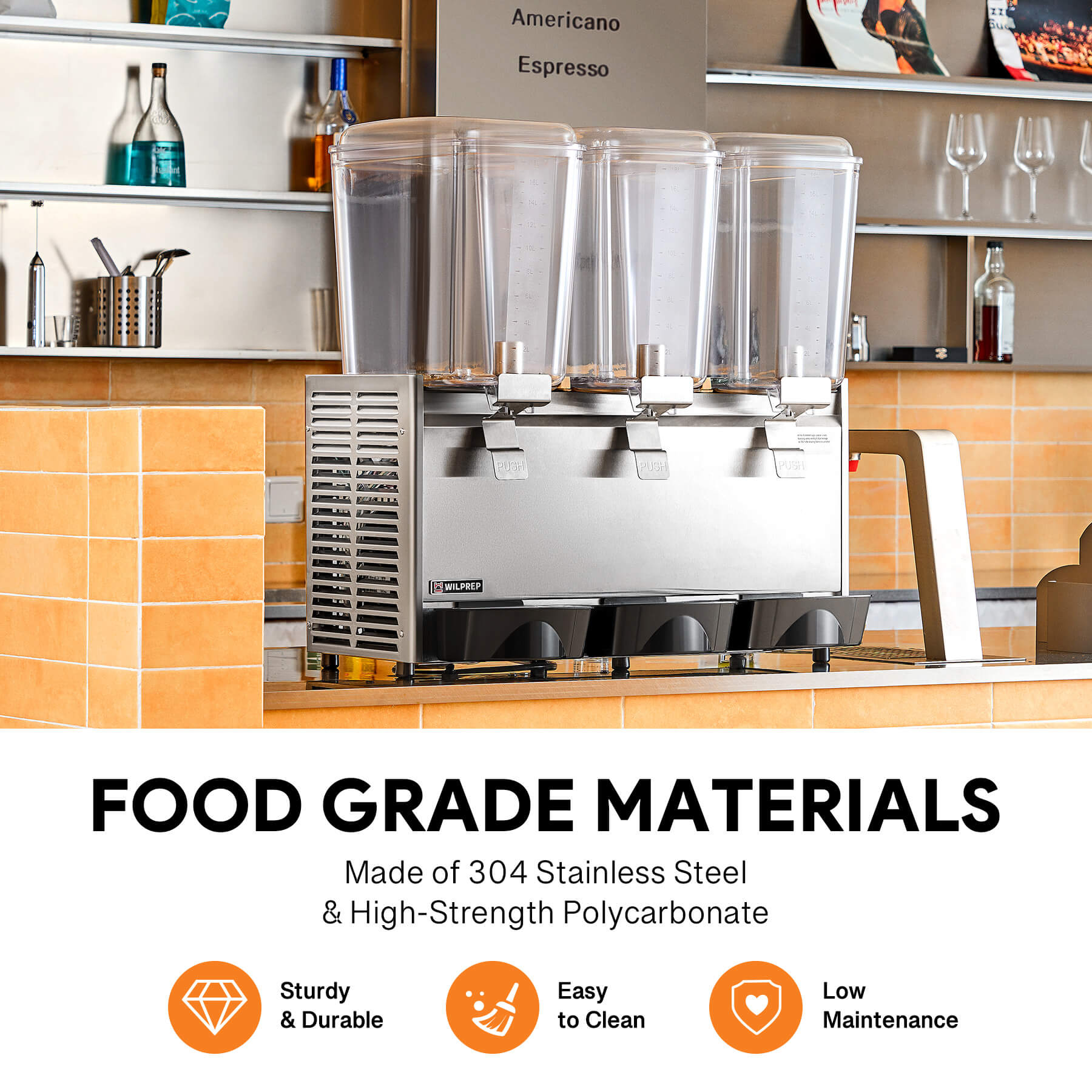 Food-grade materials made of 304 stainless steel and high-strength polycarbonate, easy to clean and durable
