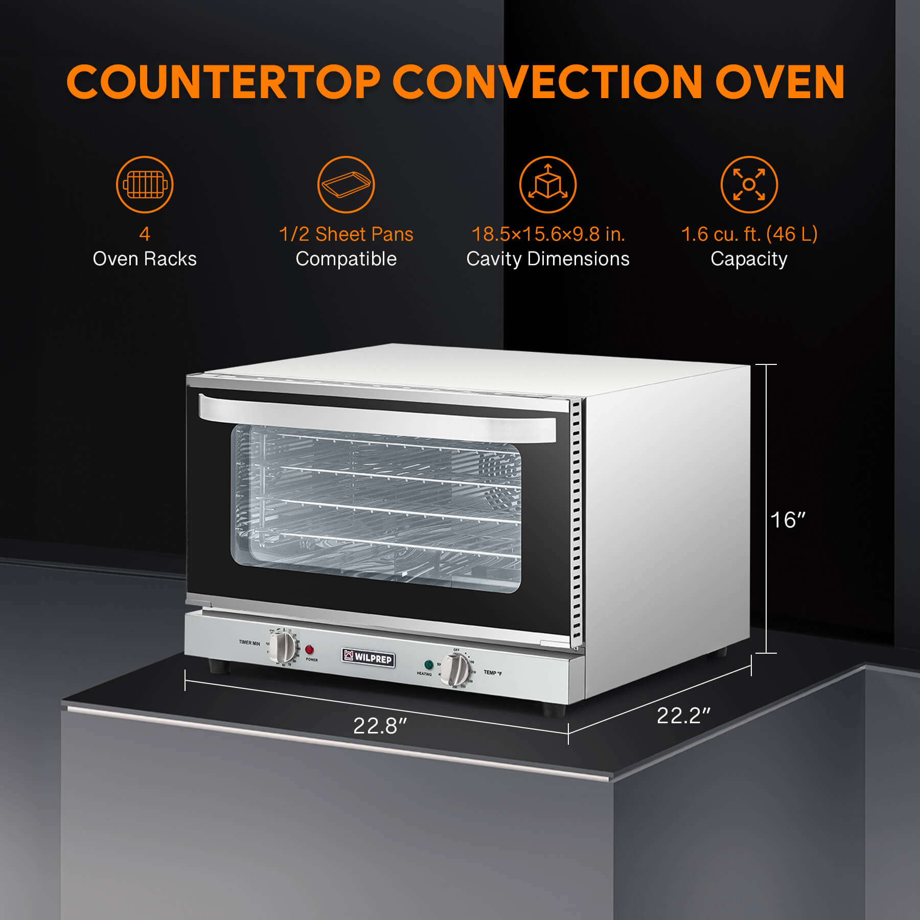 WILPREP 1/2 Pan Countertop Convection Oven 1.6 cu. ft. 1600W