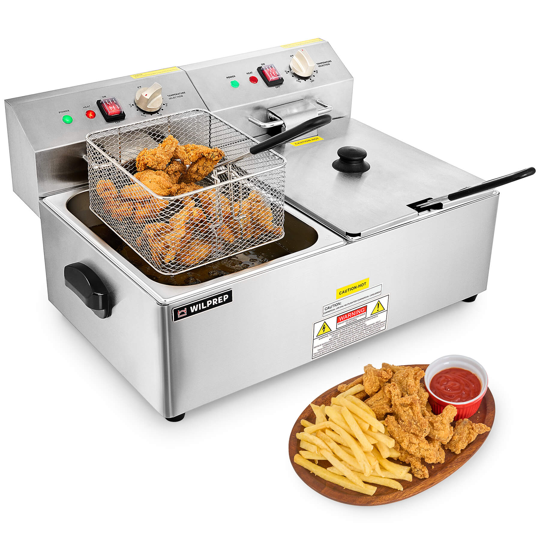 1600W Electric Deep Fryer, 20 lb with dual baskets