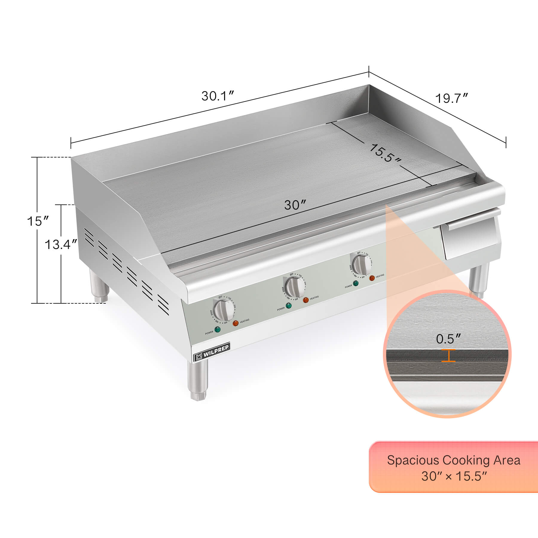 Stainless Steel 30" Electric Grill Griddle