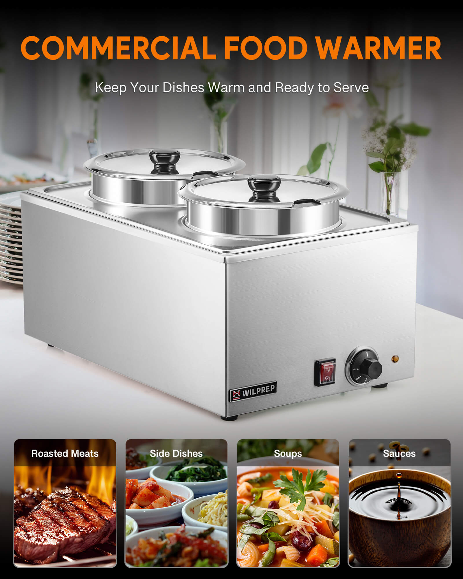 Twin Well 15 qt. Electric Countertop Food Warmer with 2 Insets & Covers
