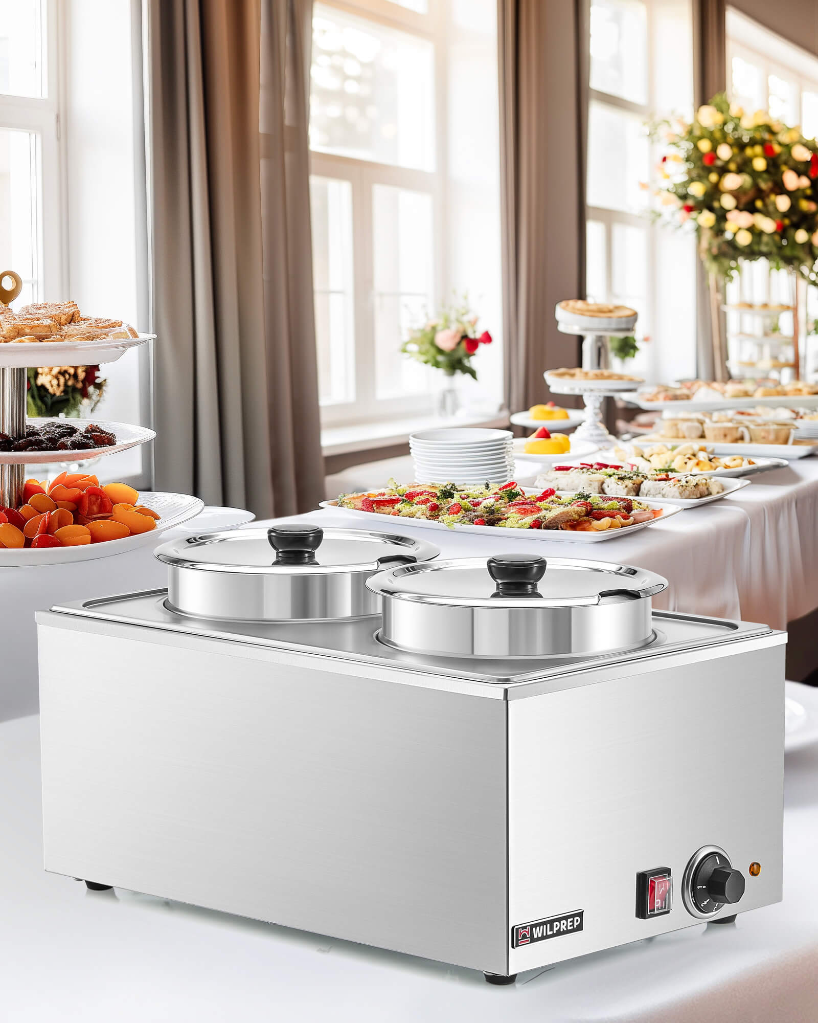 Twin Well 15 qt. Electric Countertop Food Warmer with 2 Insets & Covers
