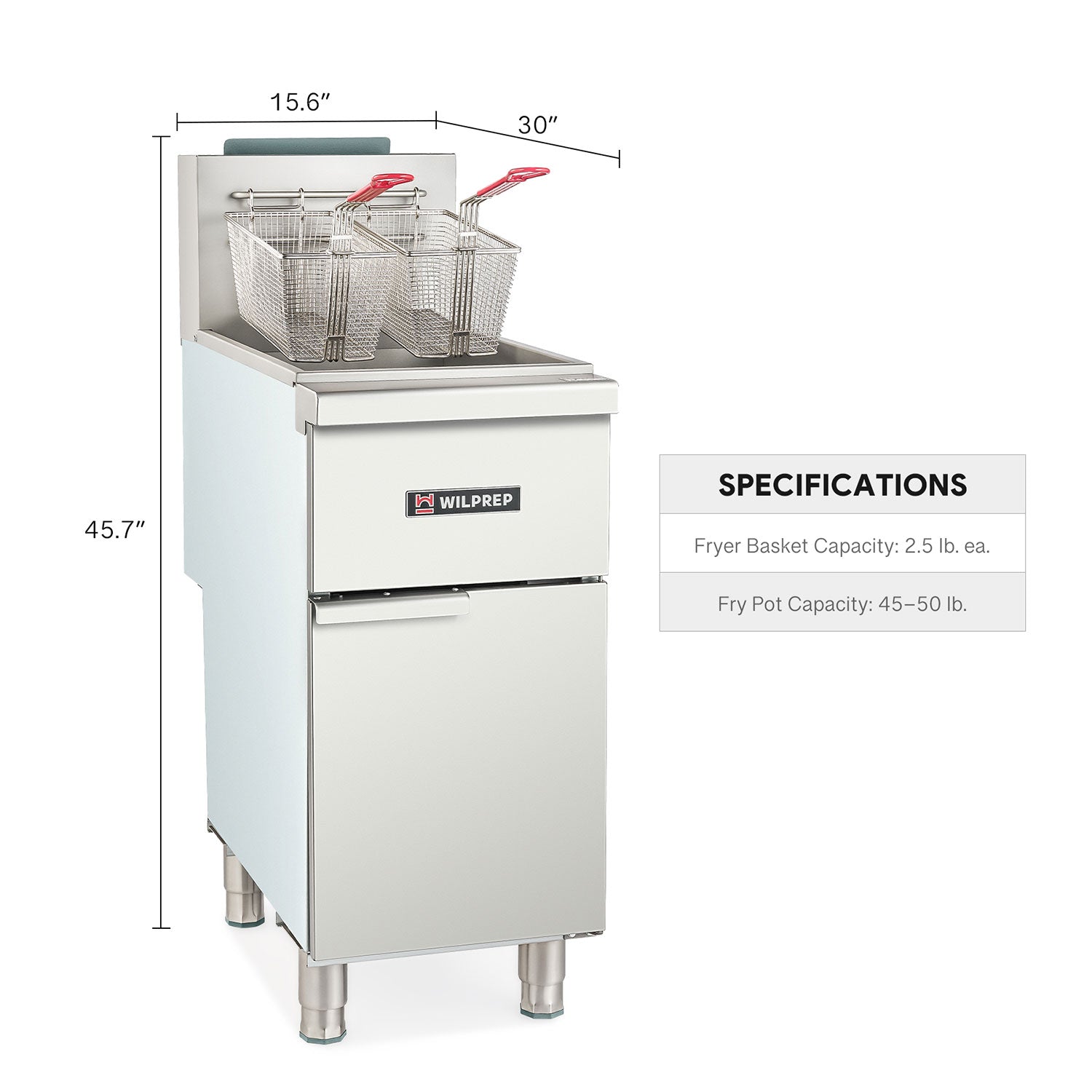 A commercial gas deep fryer with two fry baskets, made of stainless steel, with the brand name visible on the front.