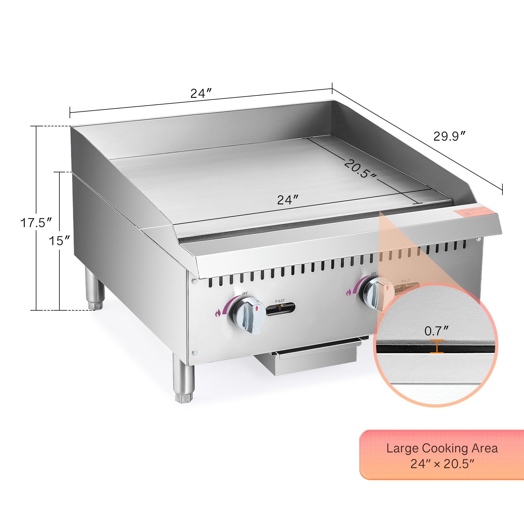 24 inch Commercial Gas Countertop Griddle