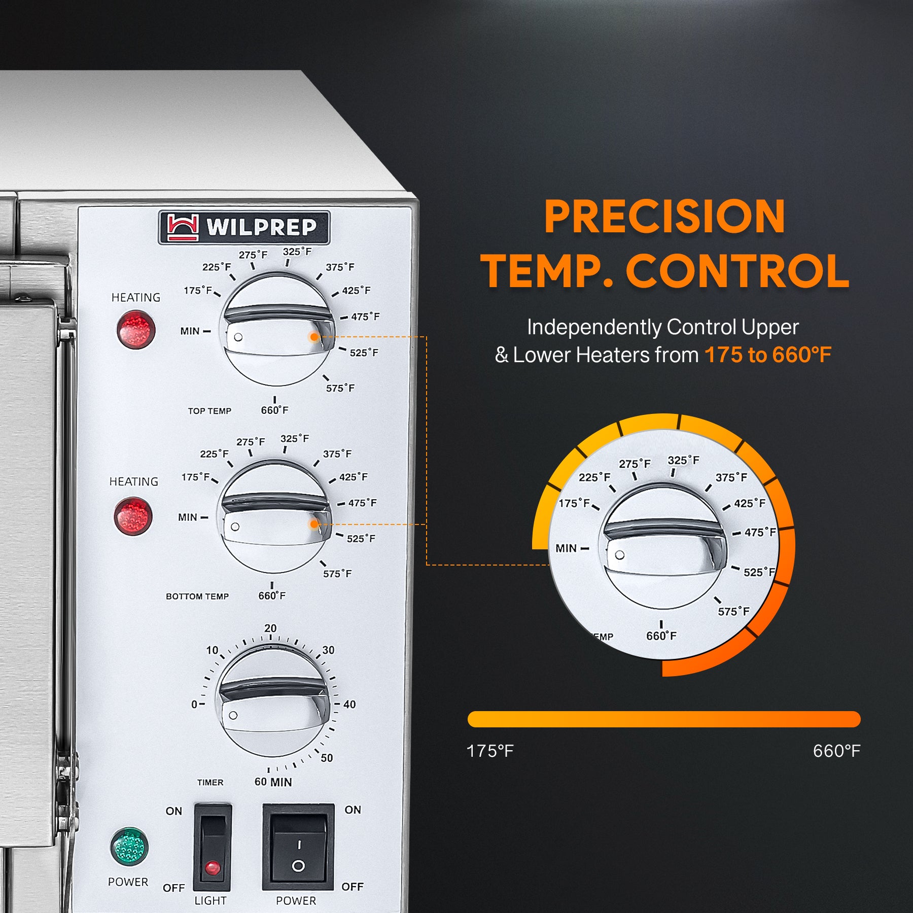 A 16-inch commercial countertop electric oven designed for baking pizzas, with a stainless steel exterior, a glass door, and control knobs on the front.
