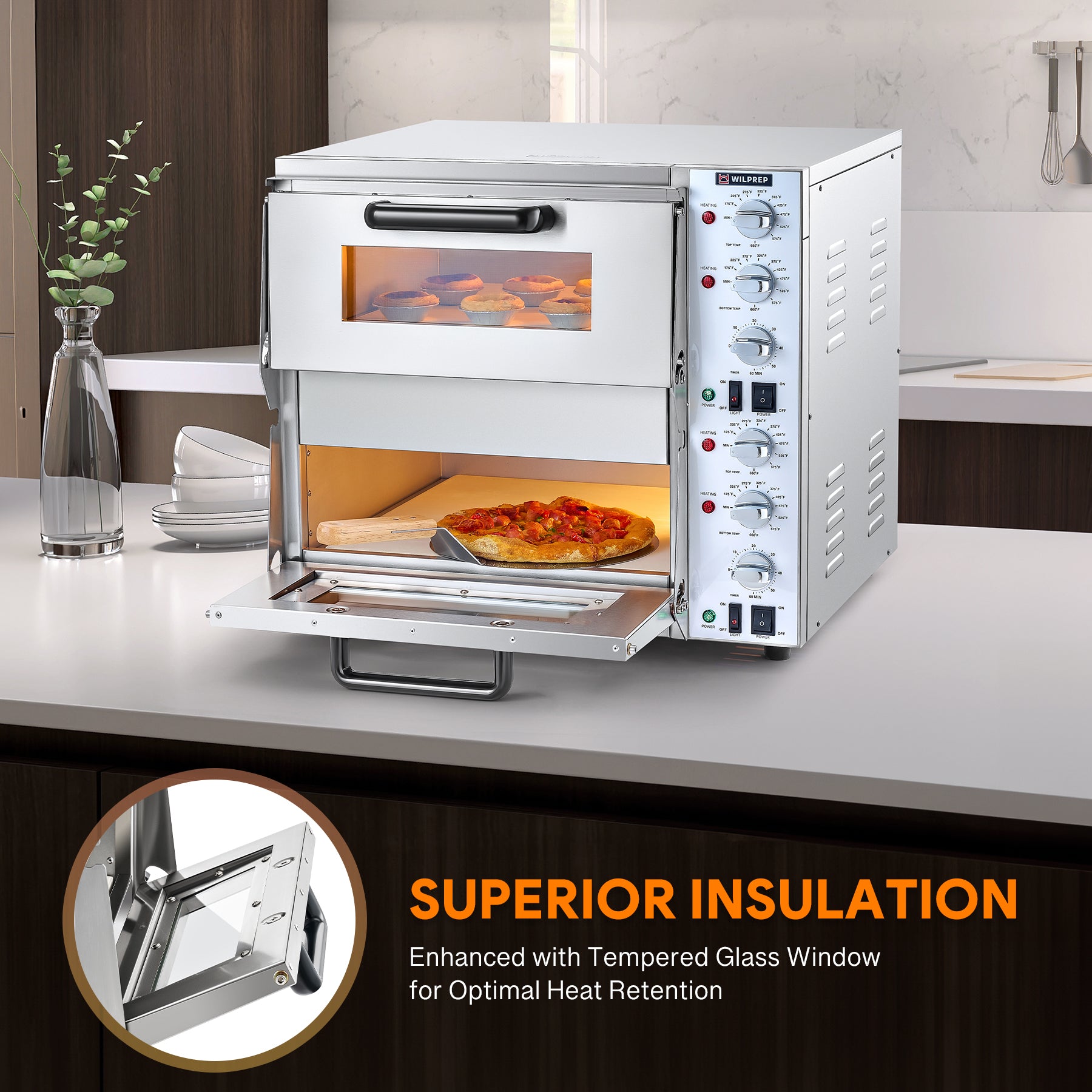 Commercial Countertop Pizza Oven Double Deck for 16" Pizza
