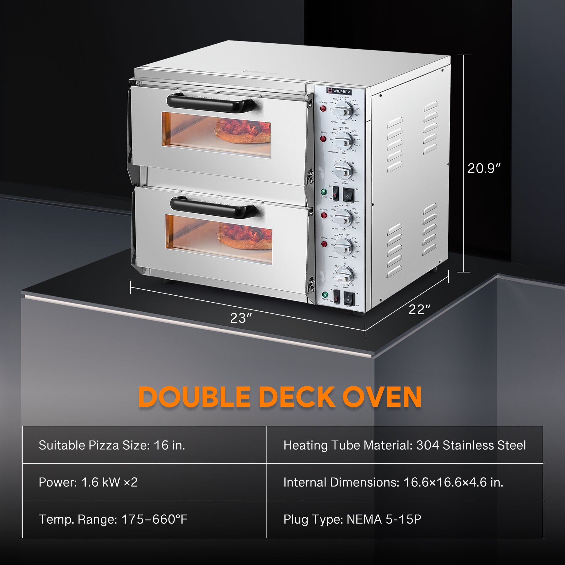 Commercial Countertop Pizza Oven Double Deck for 16" Pizza
