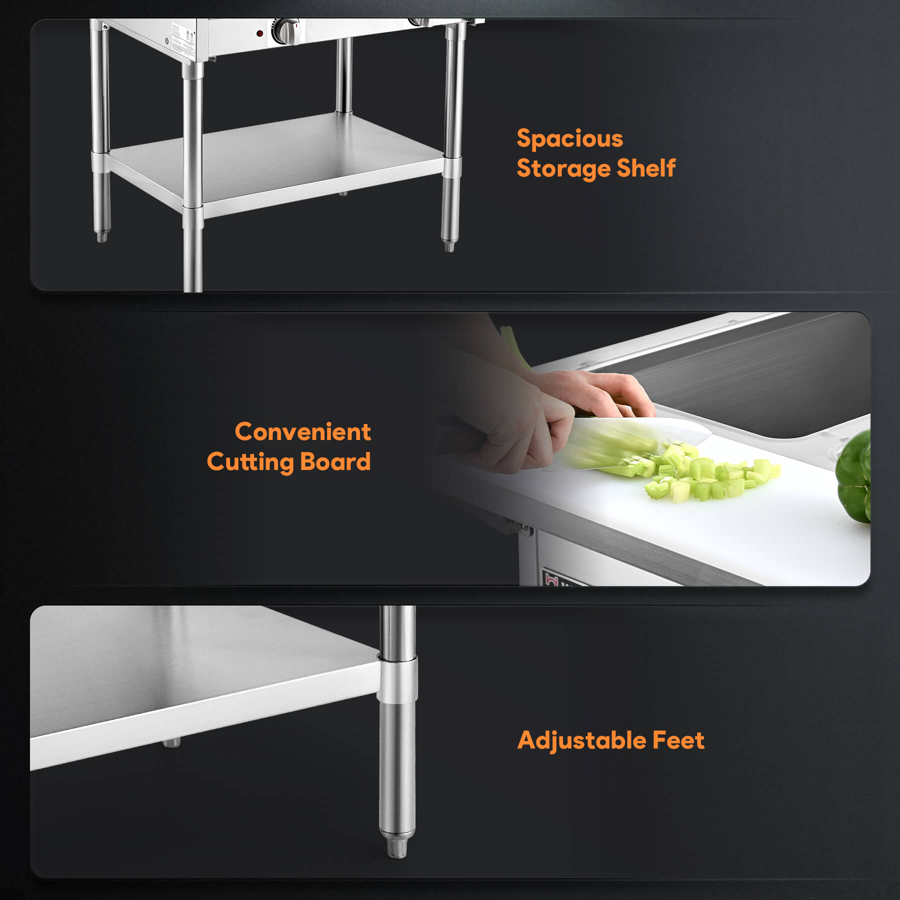 Commercial stainless steel electric steam table with two wells and a storage shelf beneath. The steam table is on a white background.