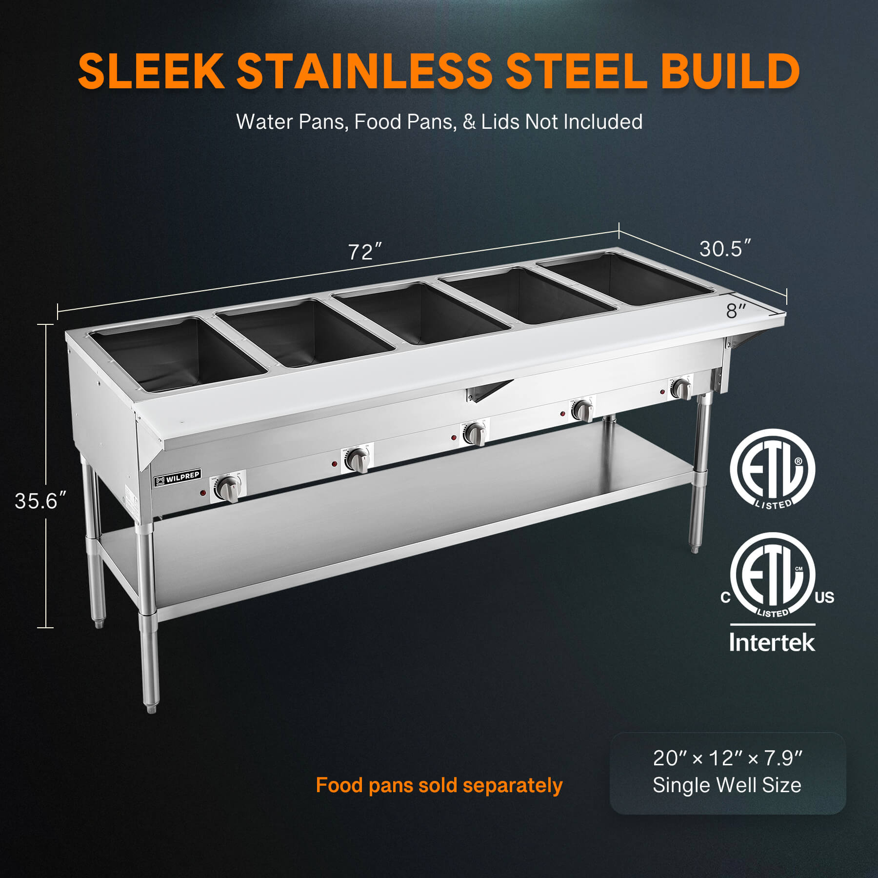 5 Well Electric Steam Table with Storage Shelf 5000W
